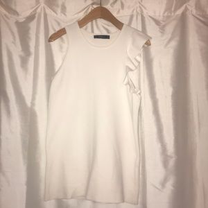 Zara White knit Ruffle sleeve top. Size Small